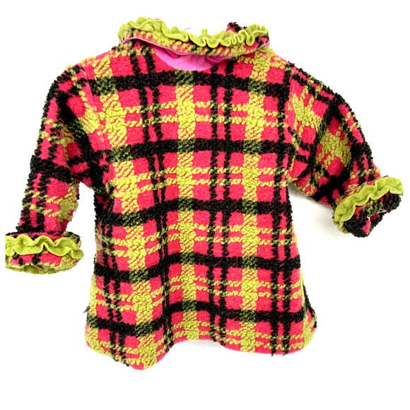 Corky & Company Plaid Coats Pink Green Ruffled Button Up Girls Toddler Size 3T - Picture 3 of 4